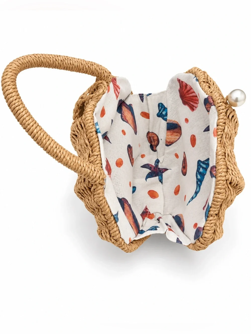 Woven Raffia Basket Handbag Pearl Clasp Coastal Resort Summer Purse